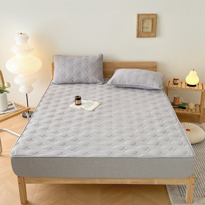 91家纺网 家纺一手货源 找家纺 尊康家纺（原磊科） 2024新款全棉色织大豆夹棉床笠防水床笠-浓情蜜意 灰色