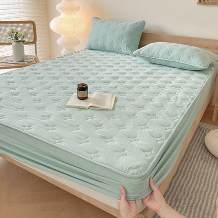 尊康家纺（原磊科） 2024新款全棉色织大豆夹棉床笠防水床笠-浓情蜜意 绿色