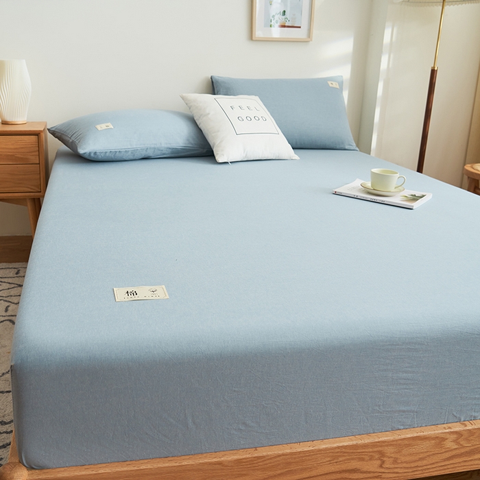 91家纺网 家纺一手货源 找家纺 21度C 2024新款色织全棉水洗棉床笠 洛卡-蓝