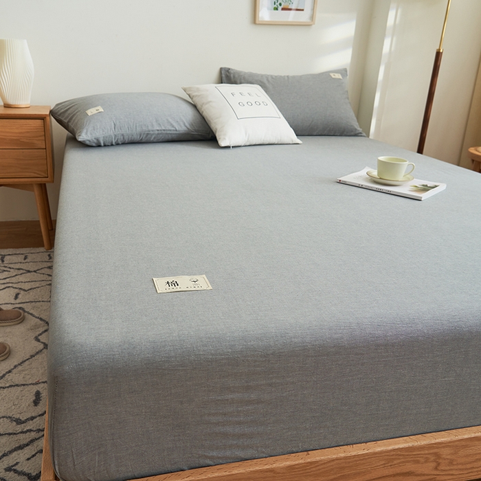 91家纺网 家纺一手货源 找家纺 21度C 2024新款色织全棉水洗棉床笠 洛卡-浅灰