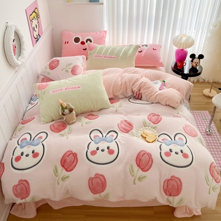 91家纺网 家纺一手货源 找家纺 （总）顾里家纺 2023新款ins韩风∙立体牛奶雪花绒系列四件套