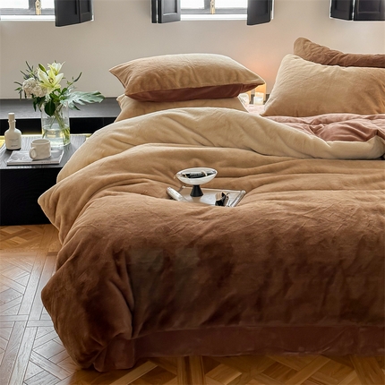 91家纺网 家纺一手货源 找家纺 2023新款兔绒渐变款四件套-暮光之城 暮光之城 棕褐色