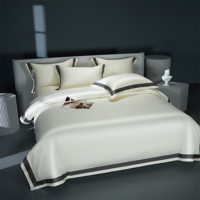 91家纺网 家纺一手货源 找家纺 缔缦 2023新款定织新布种S140系列四件套-赫本 贵族白-灰