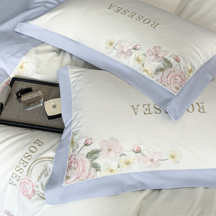 91家纺网 家纺一手货源 找家纺 安妮家居 2023新款舒适亲肤全棉磨毛刺绣四件套-妮莎 妮莎-雅蓝