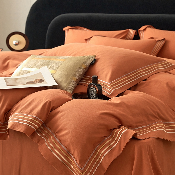 91家纺网 家纺一手货源 找家纺 安妮家居 2023新款全棉轻磨毛刺绣四件套-奥斯汀 爱玛橙