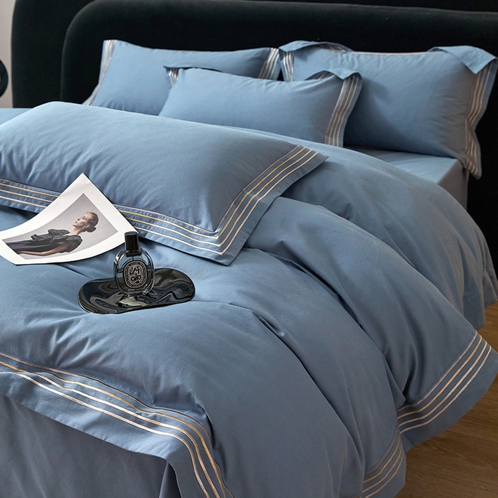 91家纺网 家纺一手货源 找家纺 安妮家居 2023新款全棉轻磨毛刺绣四件套-奥斯汀 宾利蓝