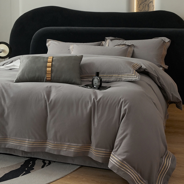 91家纺网 家纺一手货源 找家纺 安妮家居 2023新款全棉轻磨毛刺绣四件套-奥斯汀 高级灰