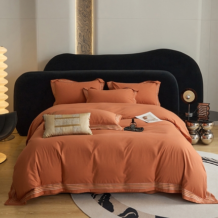 安妮家居 2023新款全棉轻磨毛刺绣四件套-奥斯汀 爱玛橙