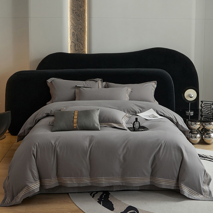 91家纺网 家纺一手货源 找家纺 安妮家居 2023新款全棉轻磨毛刺绣四件套-奥斯汀 高级灰