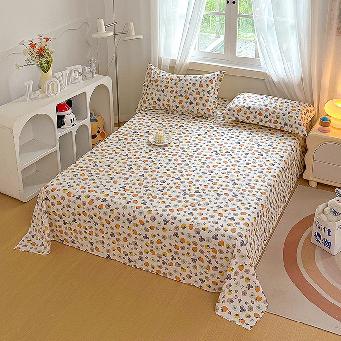 91家纺网 家纺一手货源 找家纺 元元被芯 2023新款全棉直角印花床单 草莓派