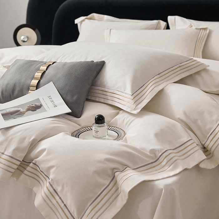 91家纺网 家纺一手货源 找家纺 安妮家居 2023新款全棉轻磨毛刺绣四件套-奥斯汀 奶昔白