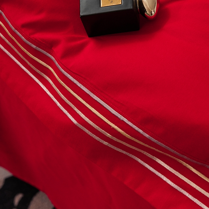 91家纺网 家纺一手货源 找家纺 安妮家居 2023新款全棉轻磨毛刺绣四件套-奥斯汀 富贵红