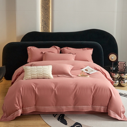 91家纺网 家纺一手货源 找家纺 安妮家居 2023新款全棉轻磨毛刺绣四件套-奥斯汀 豆沙粉