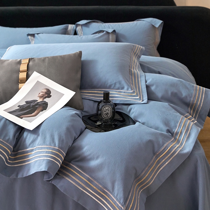 91家纺网 家纺一手货源 找家纺 安妮家居 2023新款全棉轻磨毛刺绣四件套-奥斯汀 宾利蓝