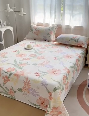 91家纺网 家纺一手货源 找家纺 元元被芯 2023新款全棉直角印花床单 半夏