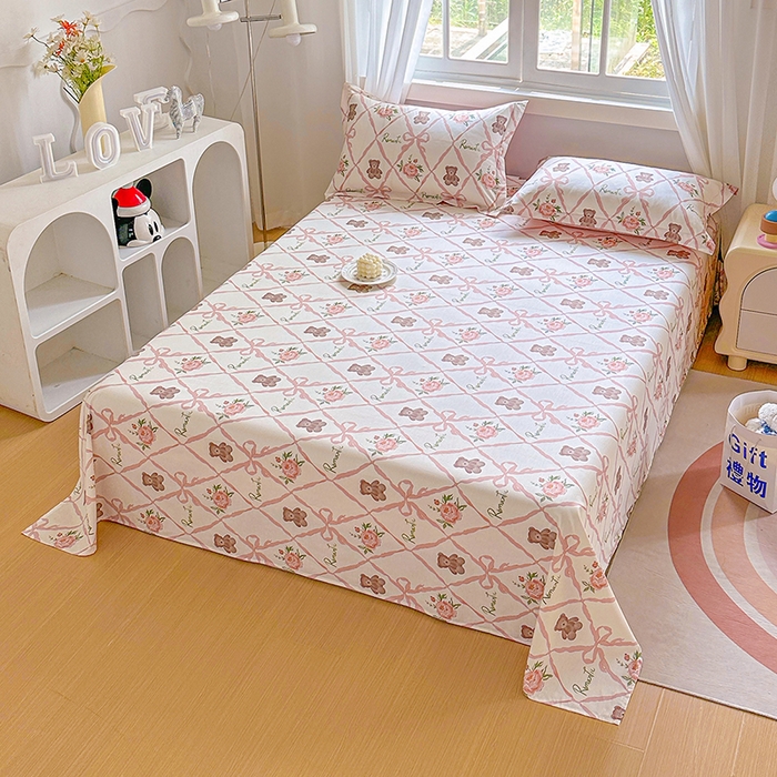 91家纺网 家纺一手货源 找家纺 元元被芯 2023新款全棉直角印花床单 恋恋熊