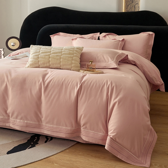 91家纺网 家纺一手货源 找家纺 安妮家居 2023新款全棉轻磨毛刺绣四件套-奥斯汀 胭脂粉