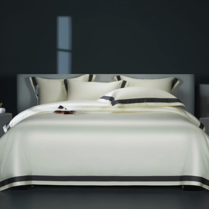 91家纺网 家纺一手货源 找家纺 缔缦 2023新款定织新布种S140系列四件套-赫本 贵族白-灰