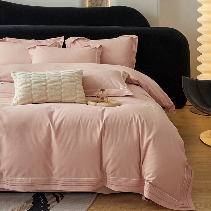 91家纺网 家纺一手货源 找家纺 安妮家居 2023新款全棉轻磨毛刺绣四件套-奥斯汀 胭脂粉