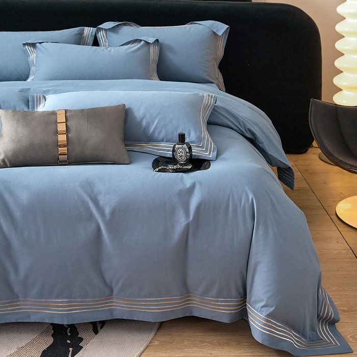 91家纺网 家纺一手货源 找家纺 安妮家居 2023新款全棉轻磨毛刺绣四件套-奥斯汀 宾利蓝