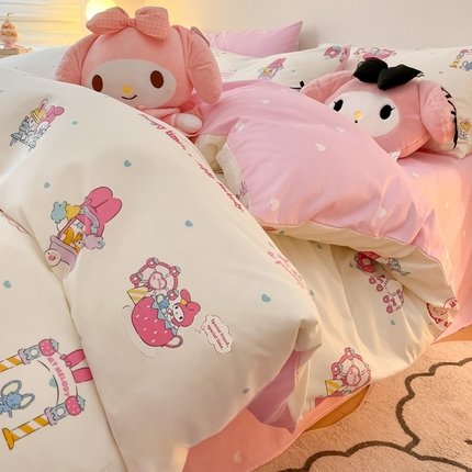 91家纺网 家纺一手货源 找家纺 暮思家居 2023新款正版授权三丽鸥全棉四件套系列第二批 开心美乐蒂