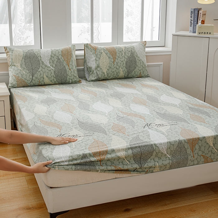 91家纺网 家纺一手货源 找家纺 宝时兰 2025新款A类加厚全棉床笠-印花款 庭叶-绿