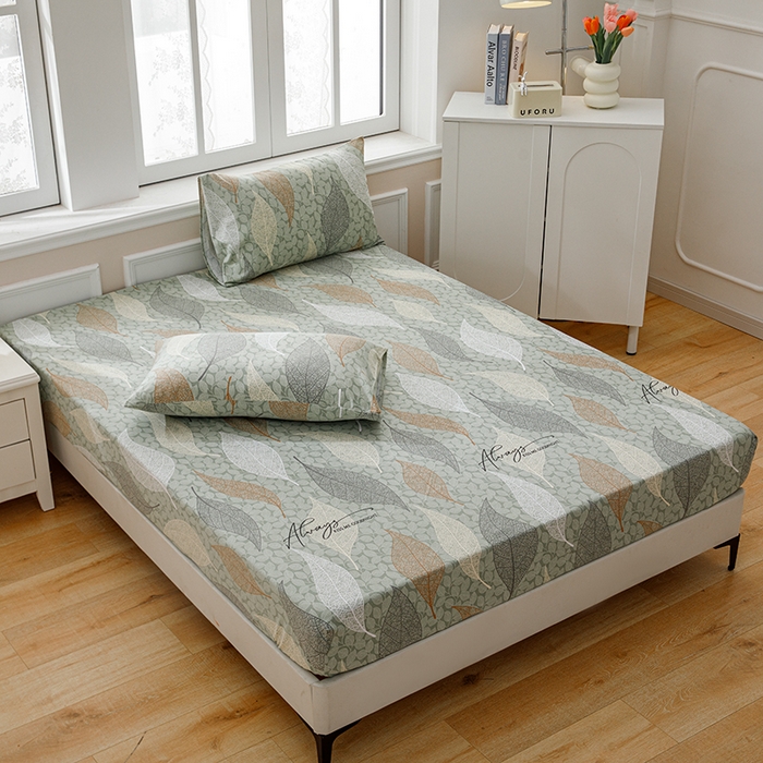 91家纺网 家纺一手货源 找家纺 宝时兰 2025新款A类加厚全棉床笠-印花款 庭叶-绿