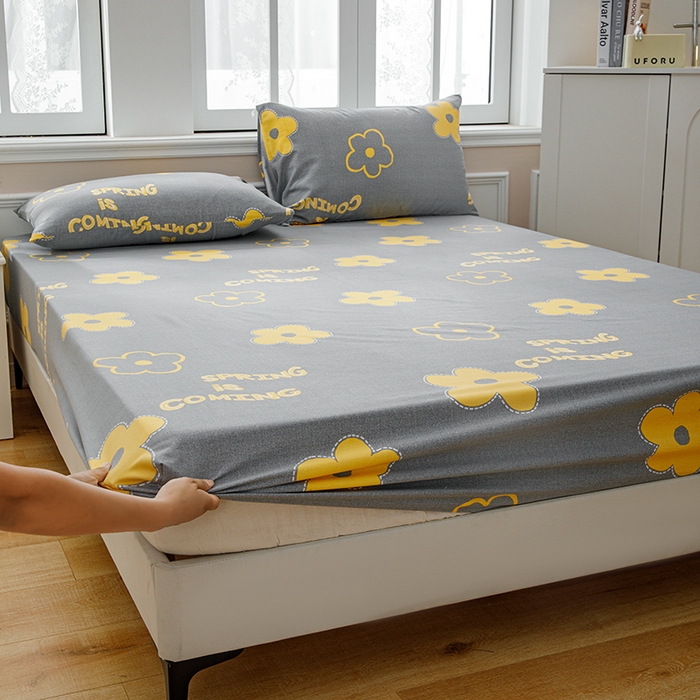 91家纺网 家纺一手货源 找家纺 宝时兰 2025新款A类加厚全棉床笠-印花款 花蜜灰