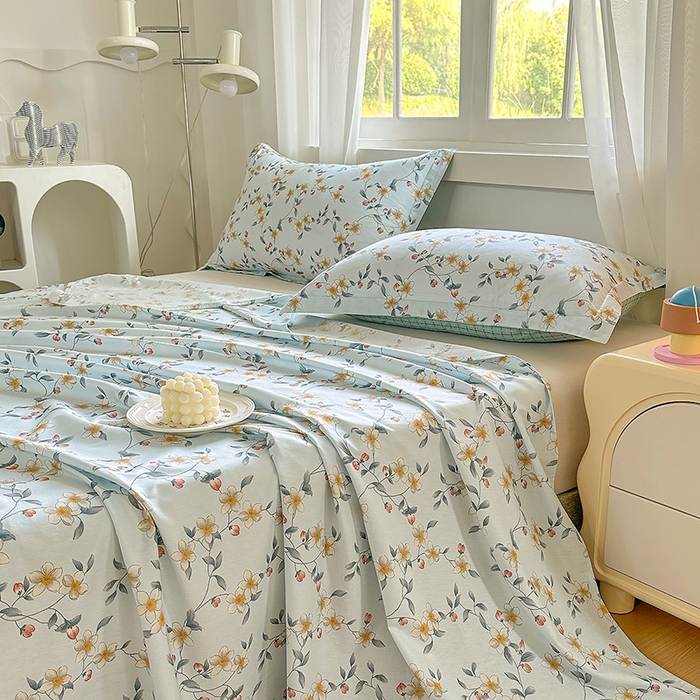 91家纺网 家纺一手货源 找家纺 元元被芯 2023新款全棉直角印花床单 爱洛