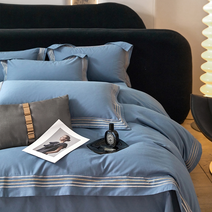 91家纺网 家纺一手货源 找家纺 安妮家居 2023新款全棉轻磨毛刺绣四件套-奥斯汀 宾利蓝