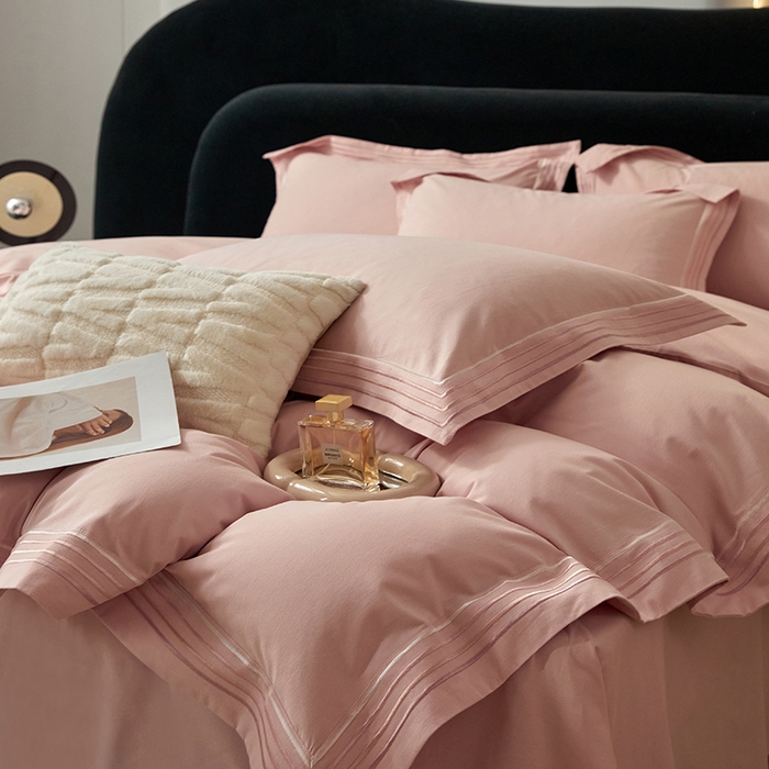 91家纺网 家纺一手货源 找家纺 安妮家居 2023新款全棉轻磨毛刺绣四件套-奥斯汀 胭脂粉