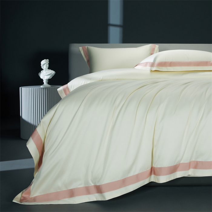 91家纺网 家纺一手货源 找家纺 缔缦 2023新款定织新布种S140系列四件套-赫本 贵族白-粉