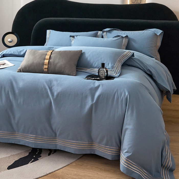 91家纺网 家纺一手货源 找家纺 安妮家居 2023新款全棉轻磨毛刺绣四件套-奥斯汀 宾利蓝