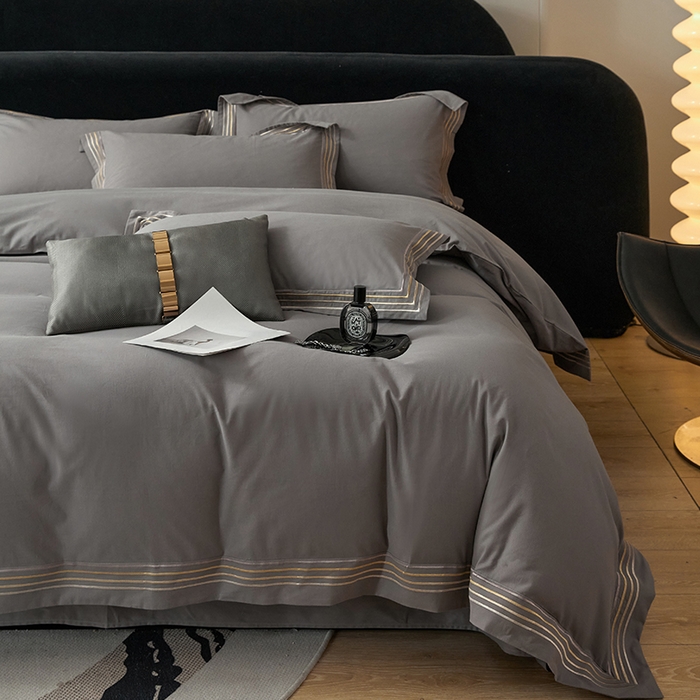 91家纺网 家纺一手货源 找家纺 安妮家居 2023新款全棉轻磨毛刺绣四件套-奥斯汀 高级灰