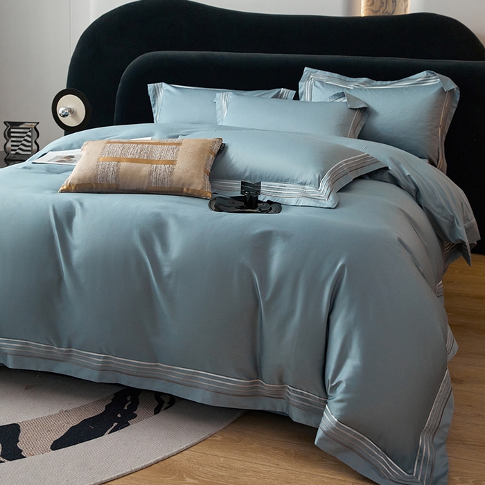 91家纺网 家纺一手货源 找家纺 安妮家居 2023新款全棉轻磨毛刺绣四件套-奥斯汀 蔚蓝