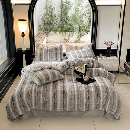 91家纺网 家纺一手货源 找家纺 （总）名品优仓 2023新款400g兔毛绒四件套-维也纳