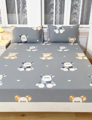 91家纺网 家纺一手货源 找家纺 宝时兰 2025新款A类加厚全棉床笠-印花款 玩偶熊