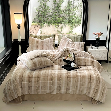 91家纺网 家纺一手货源 找家纺 （总）名品优仓 2023新款400g兔毛绒四件套-维也纳