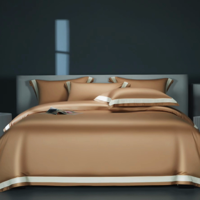 91家纺网 家纺一手货源 找家纺 缔缦 2023新款定织新布种S140系列四件套-赫本 白橡金