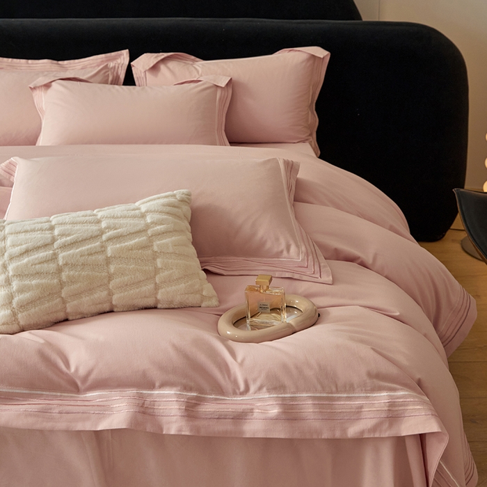 91家纺网 家纺一手货源 找家纺 安妮家居 2023新款全棉轻磨毛刺绣四件套-奥斯汀 胭脂粉