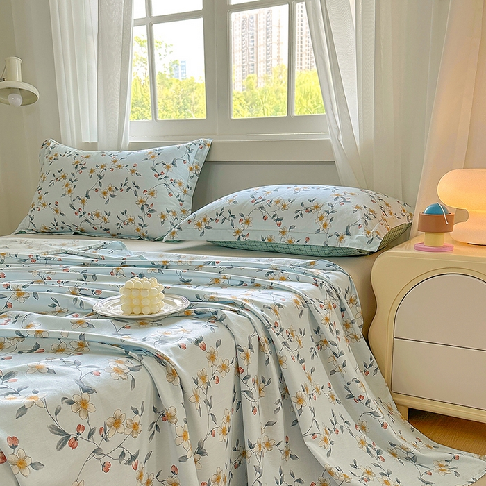 91家纺网 家纺一手货源 找家纺 元元被芯 2023新款全棉直角印花床单 爱洛