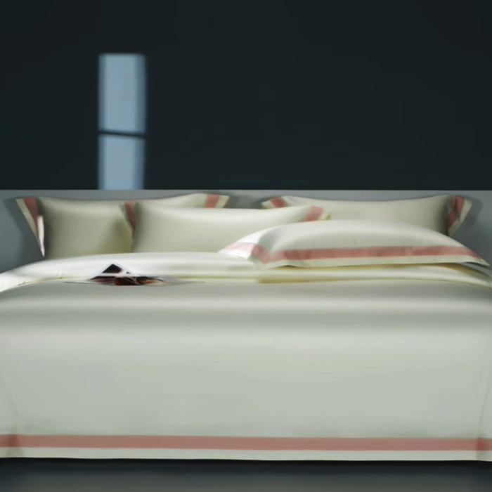 91家纺网 家纺一手货源 找家纺 缔缦 2023新款定织新布种S140系列四件套-赫本 贵族白-粉