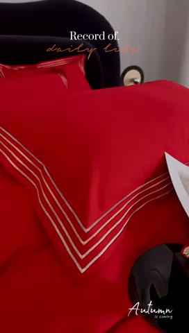 91家纺网 家纺一手货源 找家纺 安妮家居 2023新款全棉轻磨毛刺绣四件套-奥斯汀 富贵红