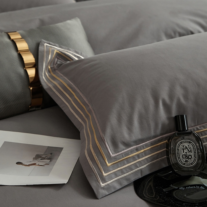 91家纺网 家纺一手货源 找家纺 安妮家居 2023新款全棉轻磨毛刺绣四件套-奥斯汀 高级灰