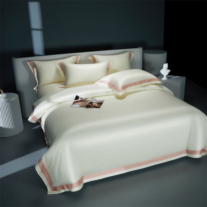 91家纺网 家纺一手货源 找家纺 缔缦 2023新款定织新布种S140系列四件套-赫本 贵族白-粉