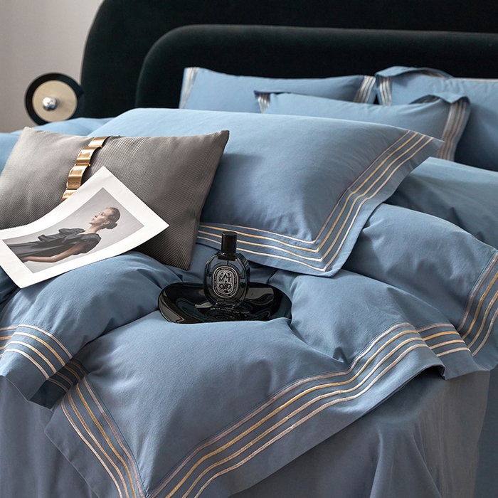 91家纺网 家纺一手货源 找家纺 安妮家居 2023新款全棉轻磨毛刺绣四件套-奥斯汀 宾利蓝