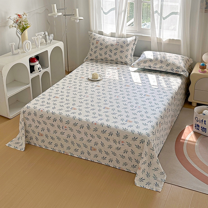 91家纺网 家纺一手货源 找家纺 元元被芯 2023新款全棉直角印花床单 花花熊