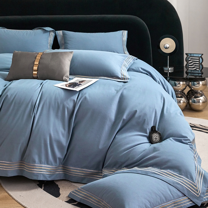 91家纺网 家纺一手货源 找家纺 安妮家居 2023新款全棉轻磨毛刺绣四件套-奥斯汀 宾利蓝