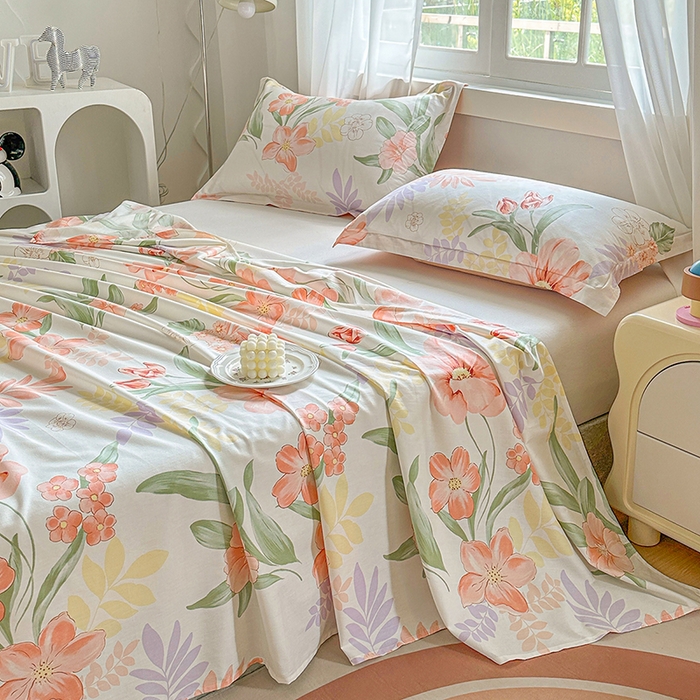 91家纺网 家纺一手货源 找家纺 元元被芯 2023新款全棉直角印花床单 半夏