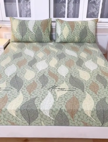 91家纺网 家纺一手货源 找家纺 宝时兰 2025新款A类加厚全棉床笠-印花款 庭叶-绿